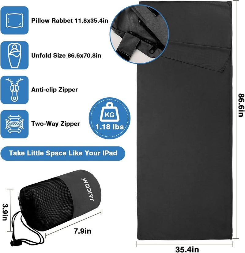 JAICOM Sleeping Bag Liner, Travel Sheets & Adult Sleep Sack, Ultralight and Portable Summer Sleeping Bag - Ideal for Backpacking, Hotels and Hostels, Business Trips, Camping - Image 2